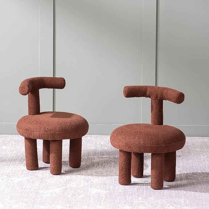 Juinior Collection Brown Kids Room Chair Set of 2 | Ottoman Stool for Living Room | Pouffes for Sitting Printed Ottoman