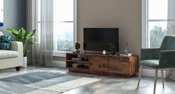 Solid Wood TV Unit in Teak Finish