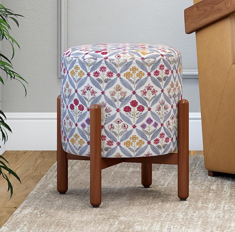 Printed Cotton Pouffe in Aurora Pink