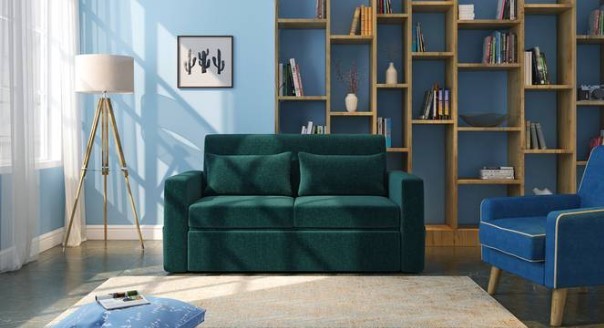 3 Seater Pull Out Sofa cum Bed In Jade Blue Colour