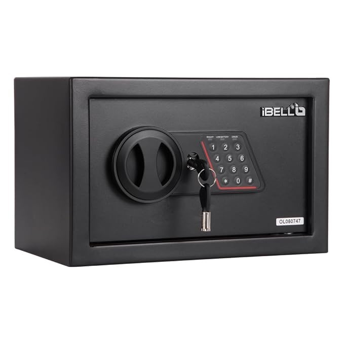 iBELL SL-20B Digital Electronic Safe Locker for Personal and Office Use | 20L Black Locker with White LED Light and Emergency Key Access