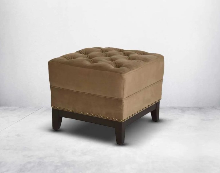 Ottoman upholstered in velvet fabric fully tufted