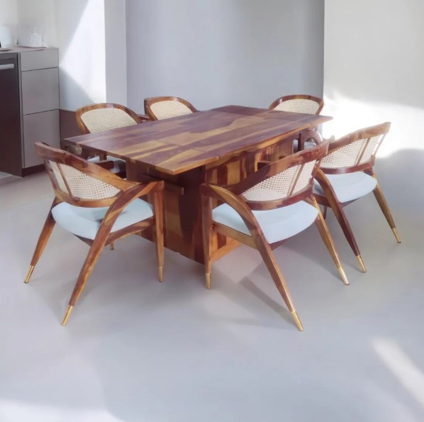 Solid Sheesham Wood 6 Seater Dining Table Set