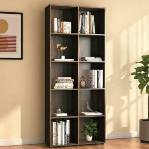 10 Section Wooden Book Shelf in Mango Wood