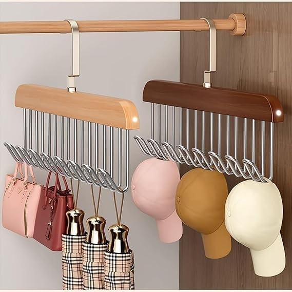 Wooden Hanger for Clothes Hanging, Hangers for Wardrobe and Cupboard, 8 Hook Adjustable Clothes Hanger for Lingerie, Belt, Scarf, Tie, Garments and Accessories (Pack of 1)